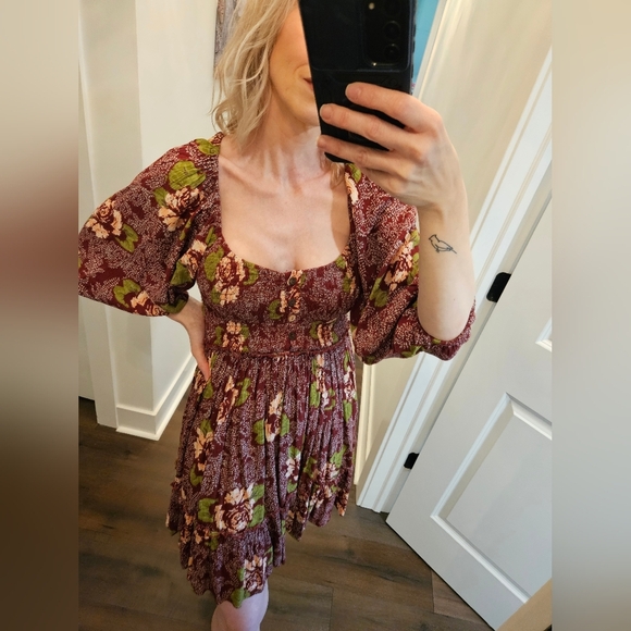 NWT Free People Floral Burgundy Dress - Size XS - Picture 7 of 16